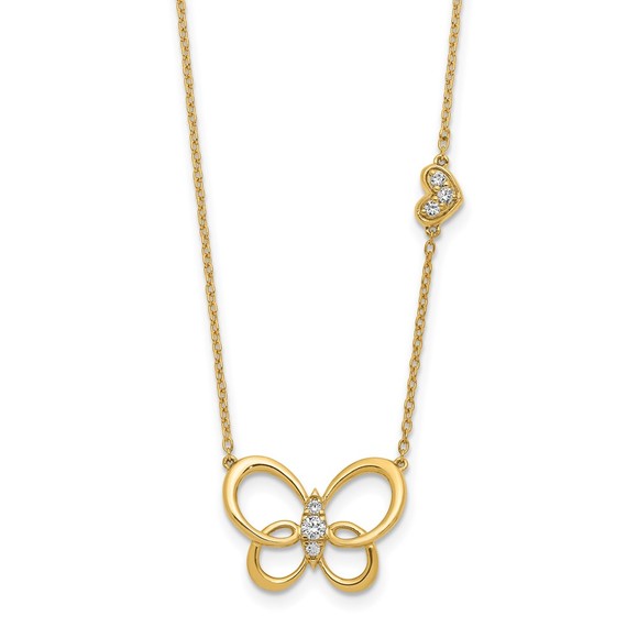 14k Yellow Genuine Gold Diamond Butterfly 18in Necklace